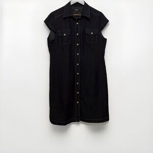 Alex Marie Shift Dress Womens 12 Black Y2K Modern Utility Button Down